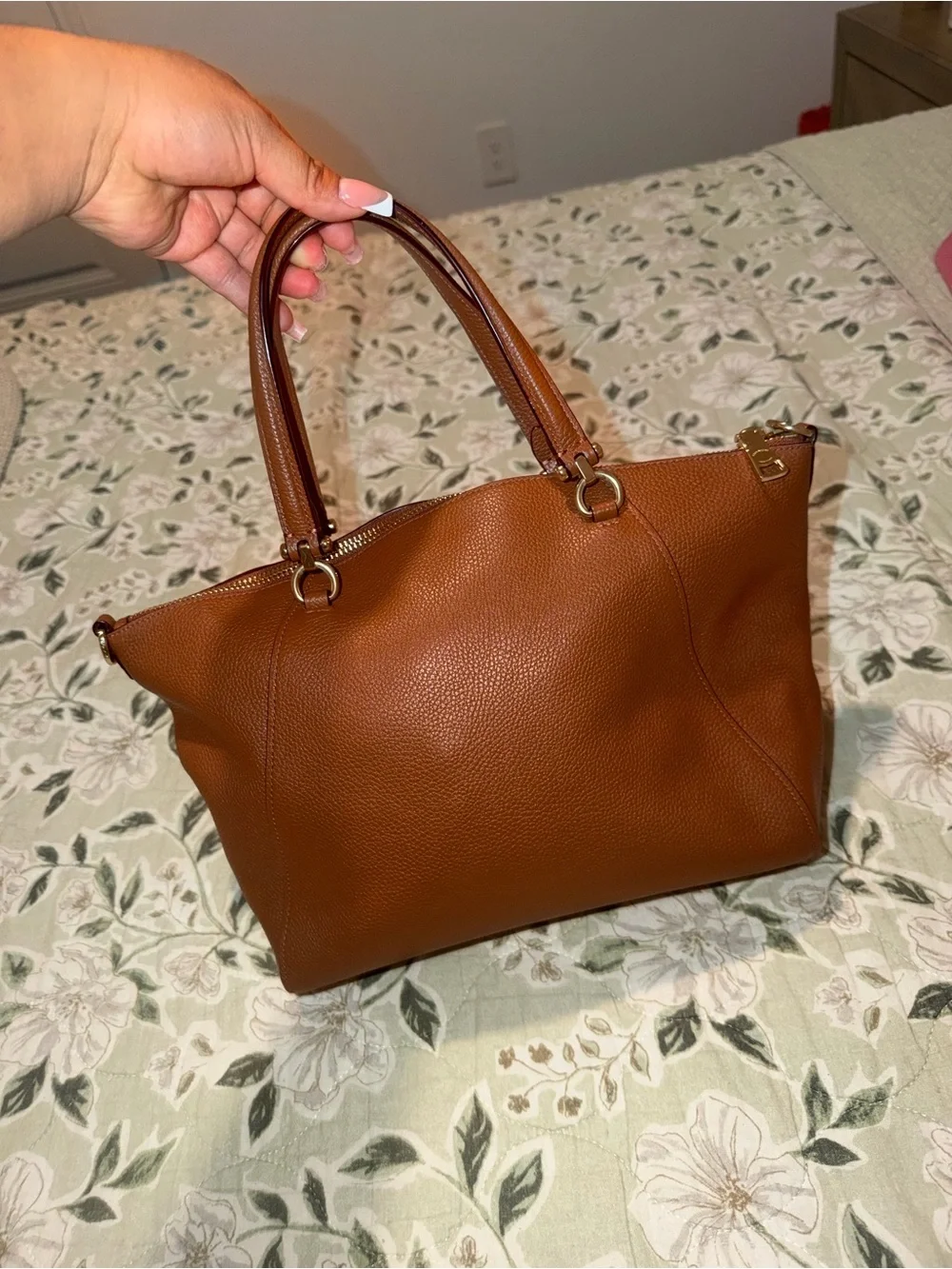 Coach Pebbled Leather Tote - Cognac